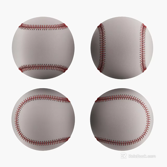 Sports Equipment White Leather Baseball Featuring Red Stitching Four Views 3d model