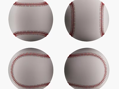 Sports Equipment White Leather Baseball Featuring Red Stitching Four Views 3d model