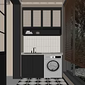 Modern Laundry Room With Washing Machine Tile Wall And Bamboo Blinds