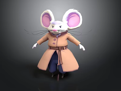 Cartoon Style Game Movie Mouse Character With Big Ears And Brown Coat 3d model
