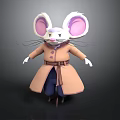 Cartoon Style Game Movie Mouse Character With Big Ears And Brown Coat