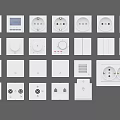 White Modern Switch Panels With Various Sockets Knobs And Digital Displays