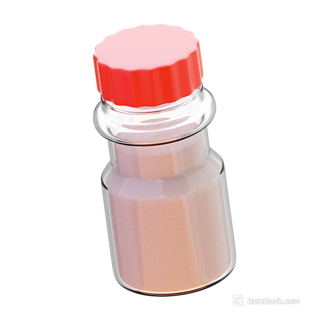 Clear Glass Spice Bottle With Red Cap And Pink Powder For Kitchen Use 3d model 