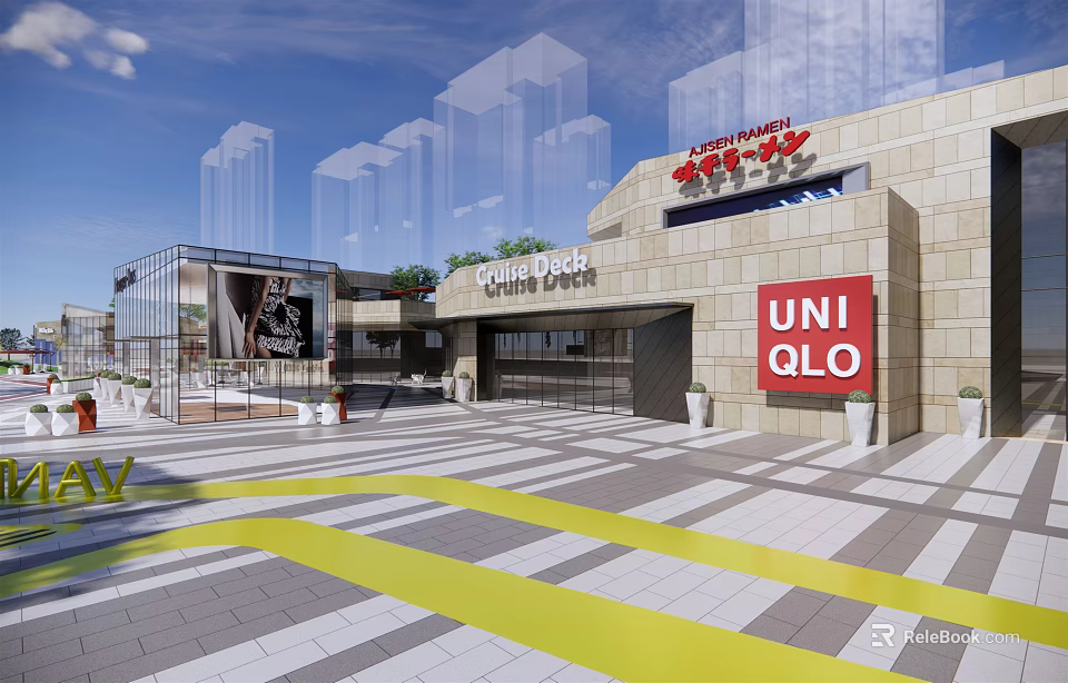 Contemporary Commercial Complex With UNIQLO Retail Store Courthouse Park Plaza And Modern Design 3d model 