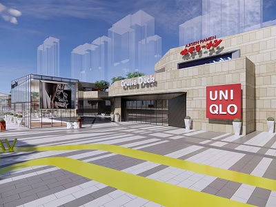 Contemporary Commercial Complex With UNIQLO Retail Store Courthouse Park Plaza And Modern Design 3d model