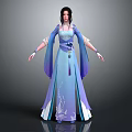 Fantasy Female Character In Elegant Blue Purple Robe With White Dragon Patterns