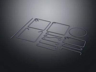 Assorted Geometric Shaped Metal Components Including Rectangles Circles And Long Strips 3d model