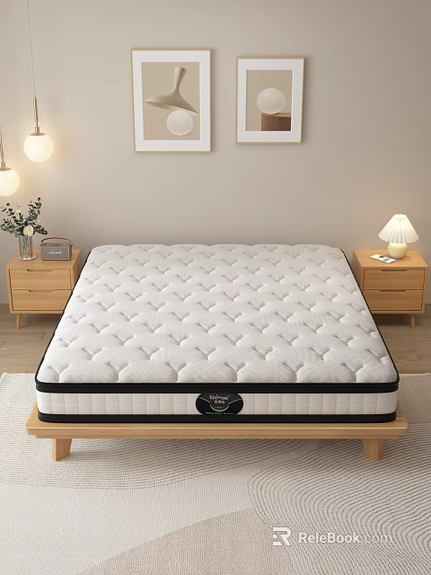 Comfortable White Mattress On Wooden Frame With Nightstands Table Lamp And Framed 3d model 