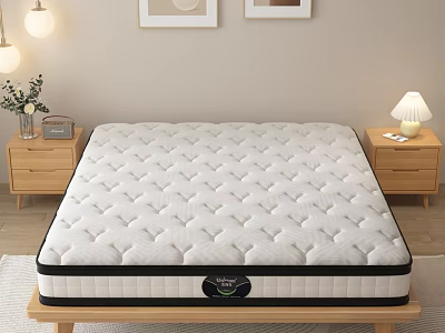 Comfortable White Mattress On Wooden Frame With Nightstands Table Lamp And Framed 3d model
