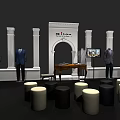 Luxury Men's Suits Exhibition With Mannequins Display Cabinets Tables And Columns
