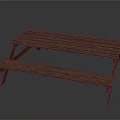 Rustic Wooden Picnic Table Featuring Attached Bench Slatted Surface And Wooden Frame