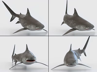Realistic Aquatic Animal Shark 3D Model Showcasing Four Angles And Features 3d model