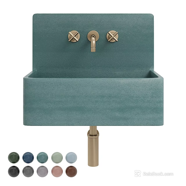 Teal Matte Finish Washbasin With Golden Faucet Cross Handles And Color Options 3d model 