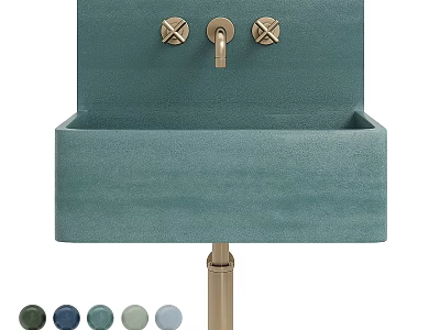 Teal Matte Finish Washbasin With Golden Faucet Cross Handles And Color Options 3d model