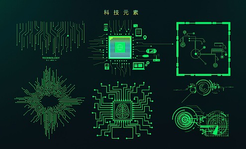 Science and technology elements circuit board electronic technology CPU chip electronic lighting technology icon 3d model