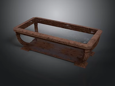 Classic Wooden Table With Glass Top And Ornate Carved Legs Design 3d model