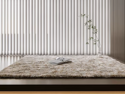 Fluffy Square Rug In Modern Interior With Blinds And Plant 3d model