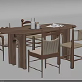 Modern Solid Wood Dining Table And Chairs Set With Comfortable Seats And Sturdy Structure 3d model