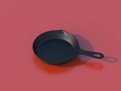 Stylish Black Frying Pan Isolated On Pink Background For Kitchen Cooking 3d model