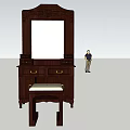 Traditional Dark Wooden Dressing Table With Large Mirror Drawers And Stool