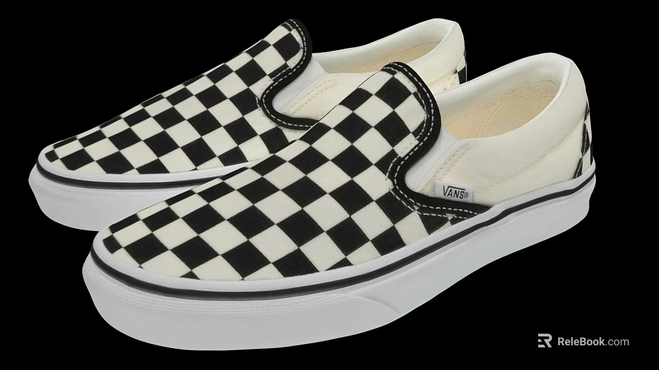 Vans Classic Slip On Shoes Featuring Black And White Checkerboard Pattern Design 3d model