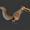 Cute 3D Animated Squirrel Character With Big Eyes Open Mouth Fluffy Tail And Long Nose