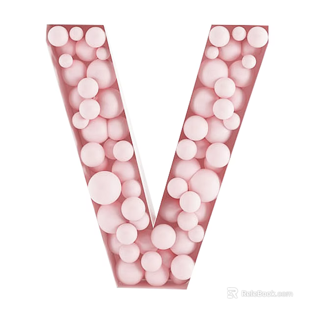 Decorative 3D Letter V Design With Pink And White Round Balls 3d model 