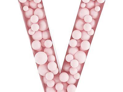 Decorative 3D Letter V Design With Pink And White Round Balls 3d model