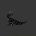 Mechanical Game Movie Character With Purple Green Glowing Parts And Sharp Design