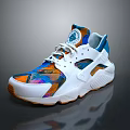Modern Design White Base Sneakers With Colorful Patterns Blue Orange Accents And Rubber Sole