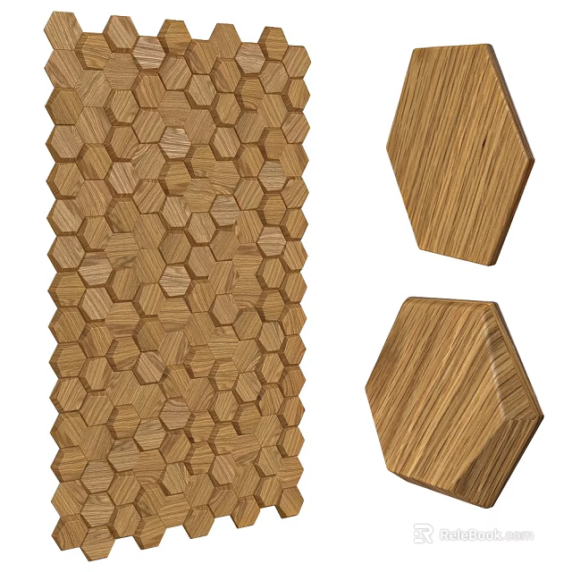 Wooden Hexagonal Wall Panels With Natural Wood Grain Geometric Pattern Design 3d model 