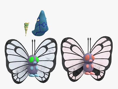 Butterfly Shaped Decorative Household Items With Black White Wings And Colorful Bodies 3d model