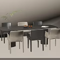Modern Minimalist Dark Dining Table With Six Upholstered Chairs For Elegant Neutral Home Interior
