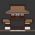 Ancient Architecture Model Featuring Two Story Wooden Structure With Tiled Roof And Gate Fence Design