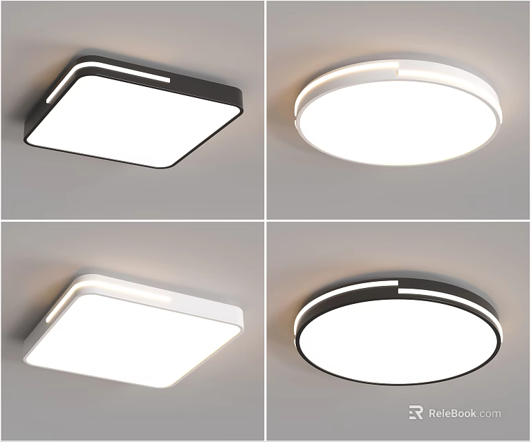Modern Ceiling Lights With Square Round Shapes Black White Stylish Design 3d model