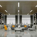 Modern Meeting Room with Large Screen Wooden Ceiling Long Tables and White Chairs