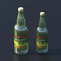 Two Green Biggers Beer Glass Bottles With Transparent Body And Labels