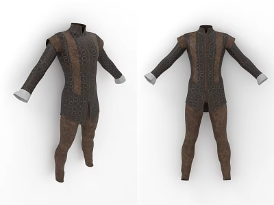 Medieval Style Long Sleeve Costume With Brown And Dark Patterned Design Front Back View 3d model