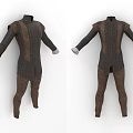 Medieval Style Long Sleeve Costume With Brown And Dark Patterned Design Front Back View