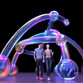 Rainbow Colored Inflatable Arched Installation Photo Spot With Transparent Spheres For People Taking