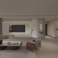 Modern Living Dining Room Interior Design With Open Concept Sofa Coffee Table And TV Wall