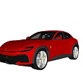 Red Sports Car Parked Outdoor With Mountain View Building And Flag