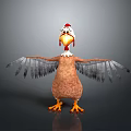 Cartoon Chicken With Red Comb White Head Ornament Brown Body Grey Wings Yellow Beak And Feet