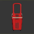 Red Plastic Shopping Basket with Handle and Wheels for Grocery Shopping