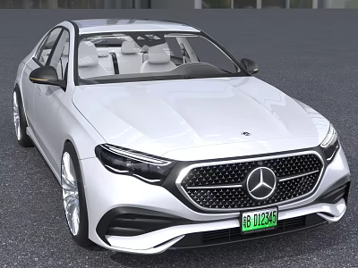 Silver Mercedes Benz Sedan With Stylish Front Grille And Headlights 3d model