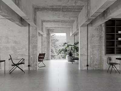 Modern Public Office Space Interior With Open Layout Desks Chairs Green Plants And Natural Light 3d model