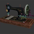 Vintage Sewing Machine With Ornate Decorative Patterns And Sturdy Wooden Base