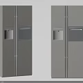 Two Beige Double Door Refrigerators Featuring Water Ice Dispenser For Modern Home Kitchen
