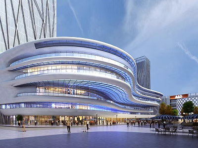 Modern Office Building With Curved Glass Facade And Plaza Area For Pedestrians 3d model