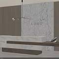 Modern Reception Desk With Marble Wall Wooden Panels Logo And Pendant Light